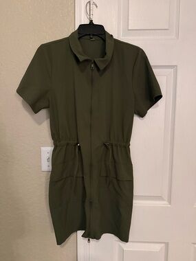 Beyond Yoga Olive Green Zip-Front Mini Dress